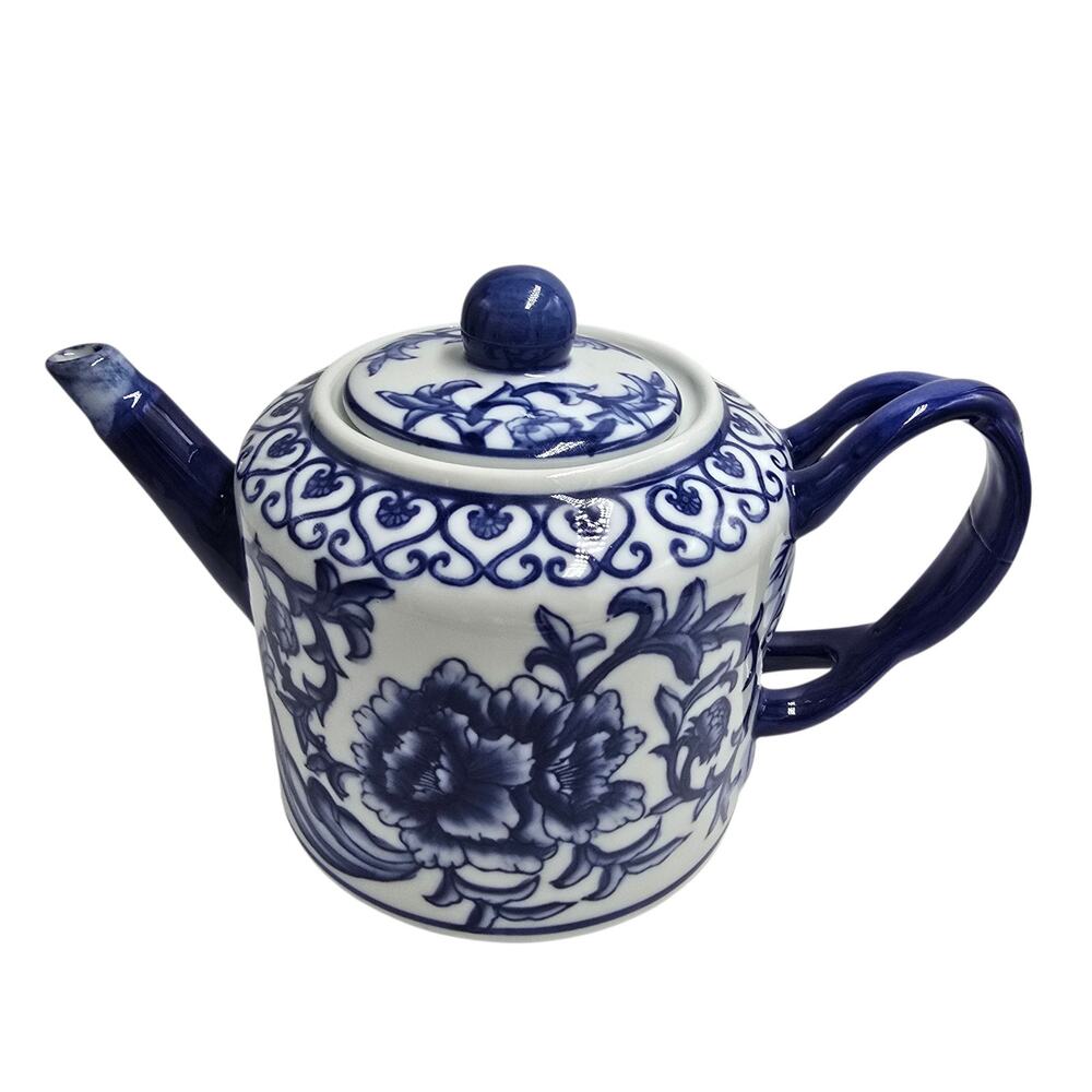 Vtg Blue White Porcelain Teapot Bombay Co Chinoiserie China Ceramic Porcelain